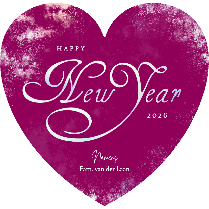 Nieuwjaarskaarten -  Roze hartje nieuwjaarskaart met holografisch new year