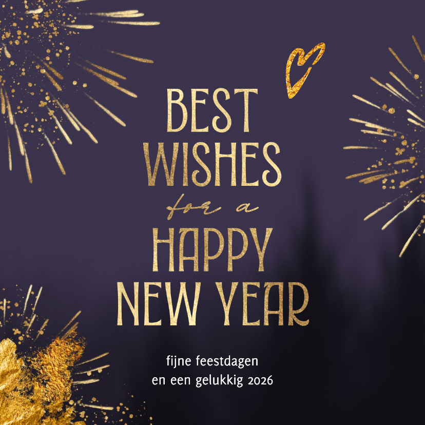 Nieuwjaarskaarten - Sjieke nieuwjaarskaart vuurwerk hart 2027