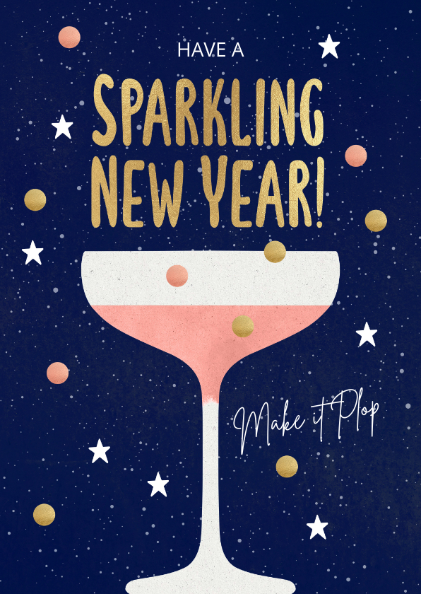 Nieuwjaarskaarten - Sprankelende nieuwjaarskaart Champagneglas