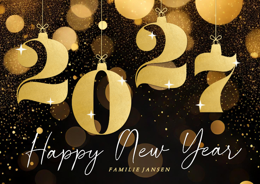 Stijlvol nieuwjaarskaartje zwart met gouden 2027 glitters - Nieuwjaarskaarten Nieuwjaarskaarten - Stijlvol nieuwjaarskaartje zwart met gouden 2027 glitters