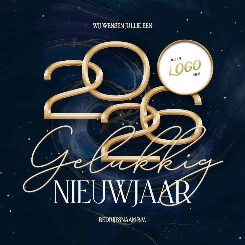 Stijlvolle 2026 zakelijke nieuwjaarskaart met marmer swirl - Nieuwjaarskaarten Nieuwjaarskaarten - Stijlvolle 2026 zakelijke nieuwjaarskaart met marmer swirl