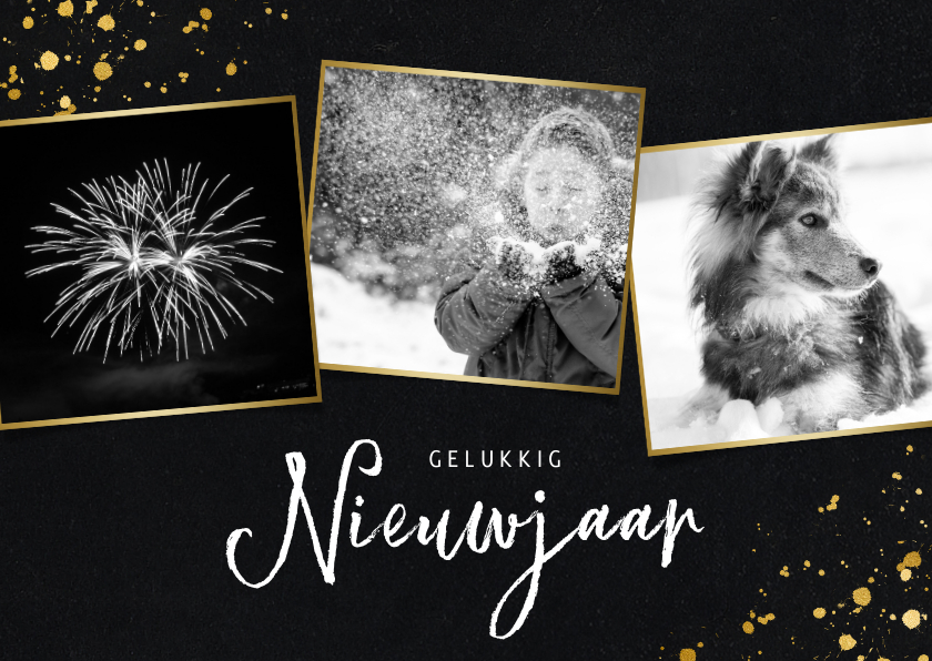 Nieuwjaarskaarten - Stijlvolle fotocollage nieuwjaarskaart met zwart/wit foto's