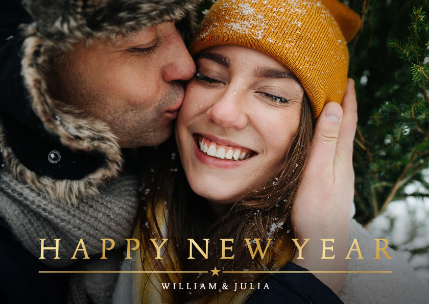 Stijlvolle nieuwjaars fotokaart met goudlook happy new year - Nieuwjaarskaarten Nieuwjaarskaarten - Stijlvolle nieuwjaars fotokaart met goudlook happy new year