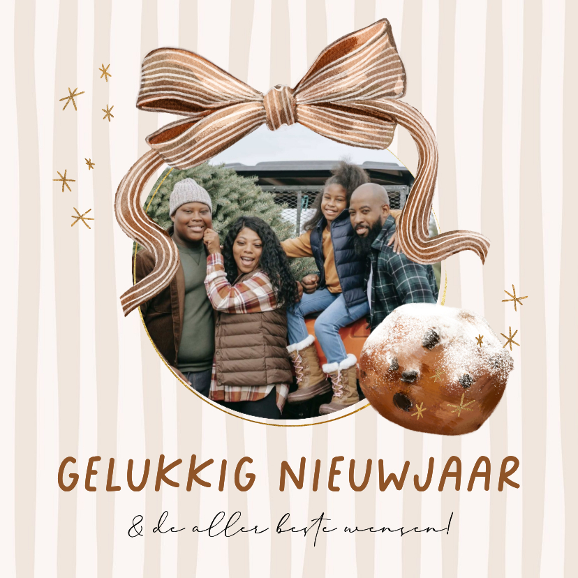 Stijlvolle nieuwjaarsjaar streep strik watercolor oliebol - Nieuwjaarskaarten Nieuwjaarskaarten - Stijlvolle nieuwjaarsjaar streep strik watercolor oliebol