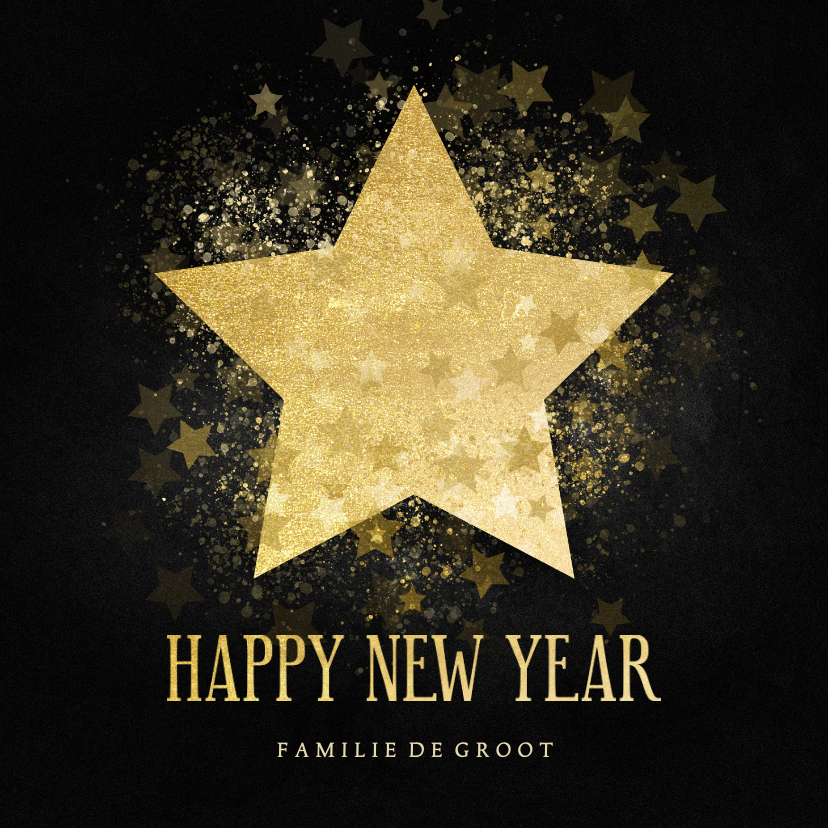 Nieuwjaarskaarten - Stijlvolle nieuwjaarskaart gouden ster Happy new Year