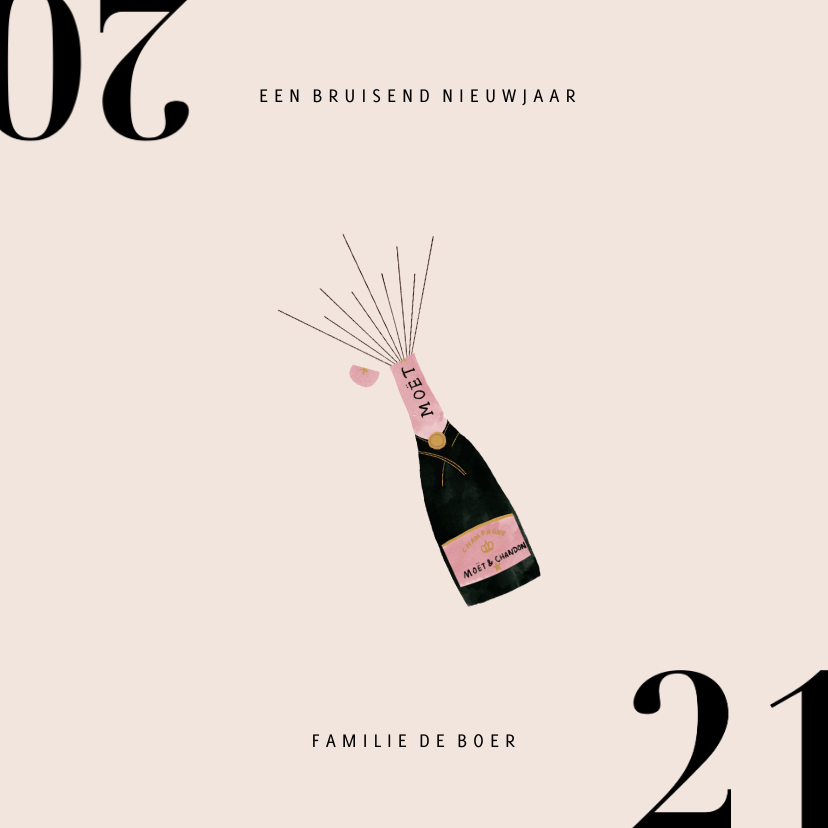 Stijlvolle nieuwjaarskaart met champagnefles en 2020 - Nieuwjaarskaarten Nieuwjaarskaarten - Stijlvolle nieuwjaarskaart met champagnefles en 2020