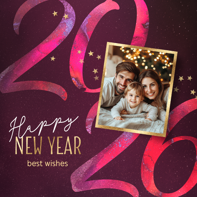 Stijlvolle nieuwjaarskaart met foto en 2026 - Nieuwjaarskaarten Nieuwjaarskaarten - Stijlvolle nieuwjaarskaart met foto en 2026