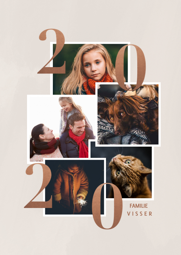 Stijlvolle nieuwjaarskaart met fotocollage en 2020 - Nieuwjaarskaarten Nieuwjaarskaarten - Stijlvolle nieuwjaarskaart met fotocollage en 2020