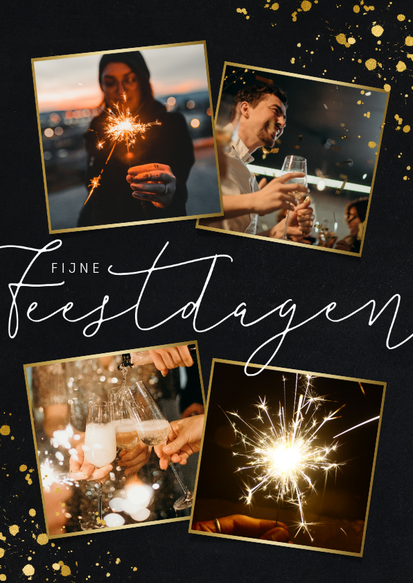 Stijlvolle nieuwjaarskaart met fotocollage en goudlook - Nieuwjaarskaarten Nieuwjaarskaarten - Stijlvolle nieuwjaarskaart met fotocollage en goudlook