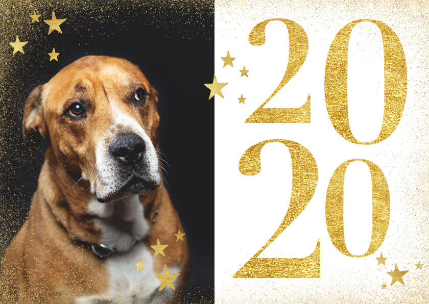 Stijlvolle nieuwjaarskaart met gouden 2020, sterren en foto - Nieuwjaarskaarten Nieuwjaarskaarten - Stijlvolle nieuwjaarskaart met gouden 2020, sterren en foto