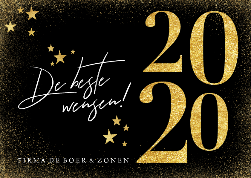 Stijlvolle nieuwjaarskaart met gouden 2020 sterren - Nieuwjaarskaarten Nieuwjaarskaarten - Stijlvolle nieuwjaarskaart met gouden 2020 sterren