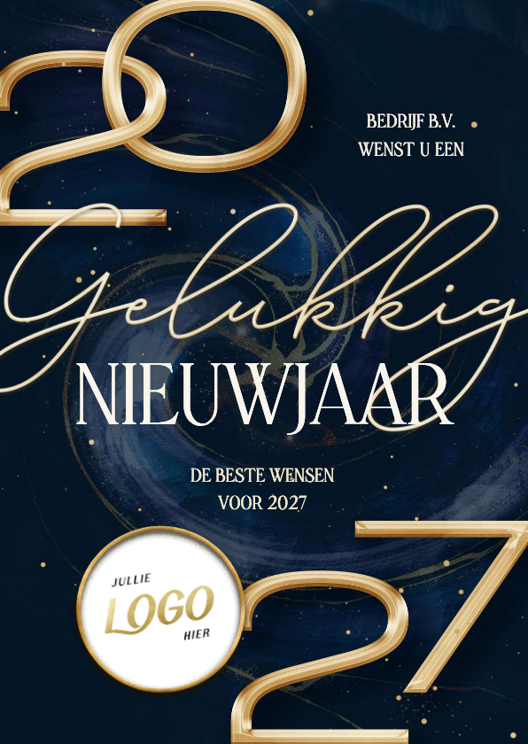 Nieuwjaarskaarten - Stijlvolle nieuwjaarskaart met marmer swirl en groot jaartal