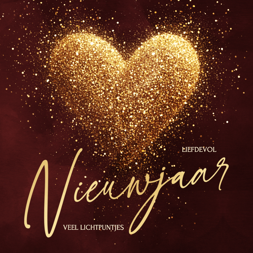 Nieuwjaarskaarten - Stijlvolle nieuwjaarskaart met sprankelend hart van glitters