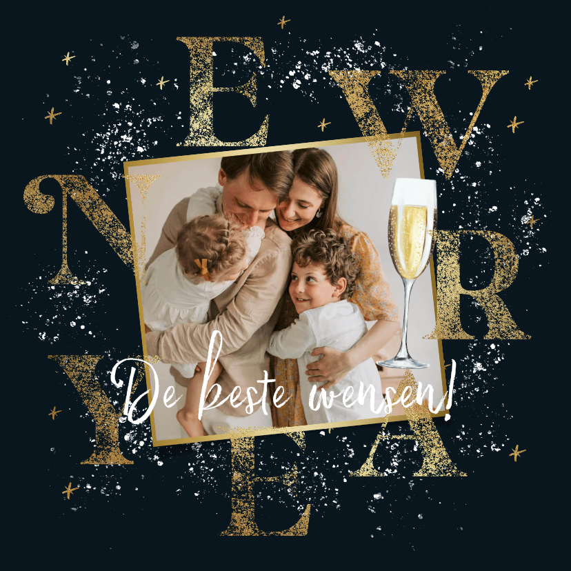 Stijlvolle nieuwjaarskaart 'new year' goudlook spetters ster - Nieuwjaarskaarten Nieuwjaarskaarten - Stijlvolle nieuwjaarskaart 'new year' goudlook spetters ster