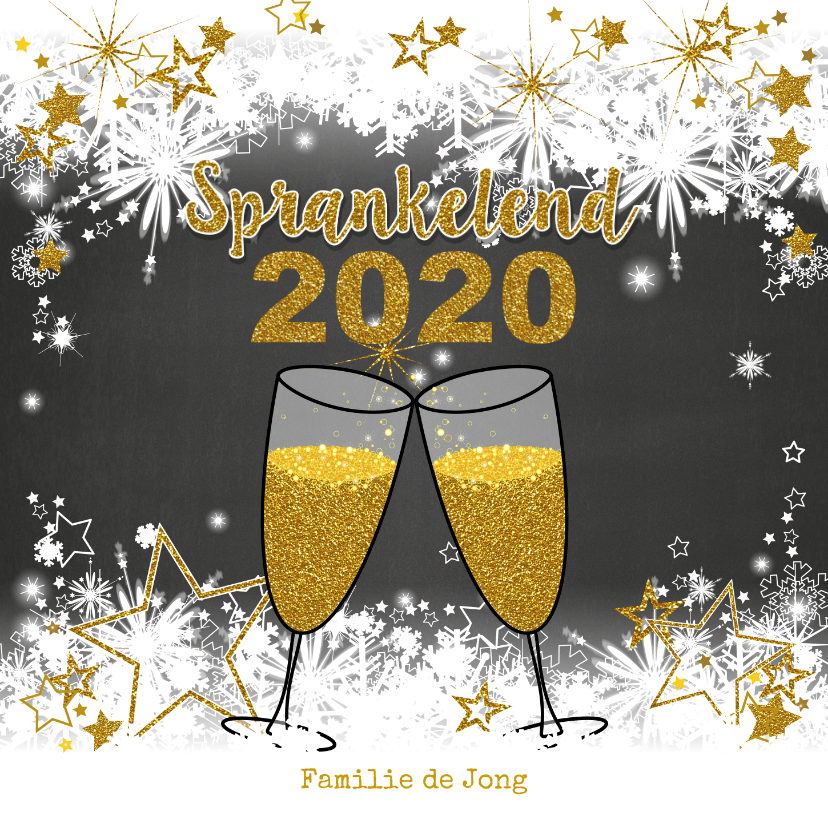 Stijlvolle nieuwjaarskaart sneeuw en sterren champagne 2020 - Nieuwjaarskaarten Nieuwjaarskaarten - Stijlvolle nieuwjaarskaart sneeuw en sterren champagne 2020