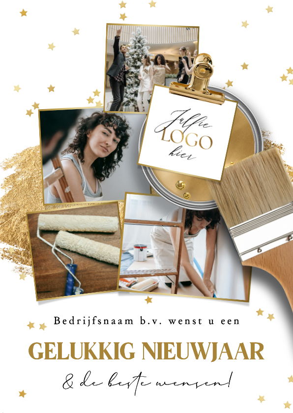 Stijlvolle nieuwjaarskaart zakelijk schilder collage goud - Nieuwjaarskaarten Nieuwjaarskaarten - Stijlvolle nieuwjaarskaart zakelijk schilder collage goud