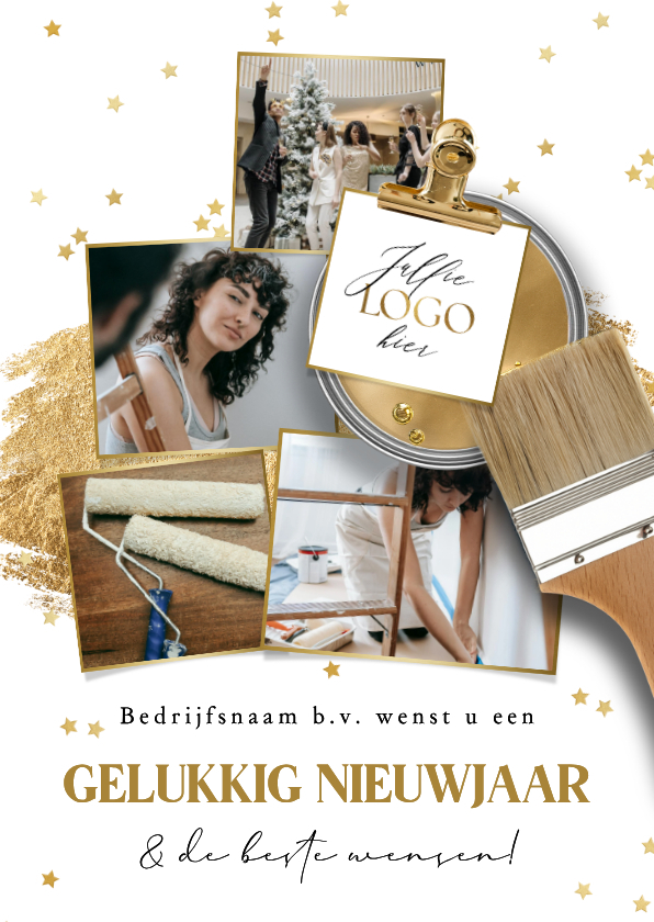 Stijlvolle nieuwjaarskaart zakelijk schilder collage goud - Nieuwjaarskaarten Nieuwjaarskaarten - Stijlvolle nieuwjaarskaart zakelijk schilder collage goud