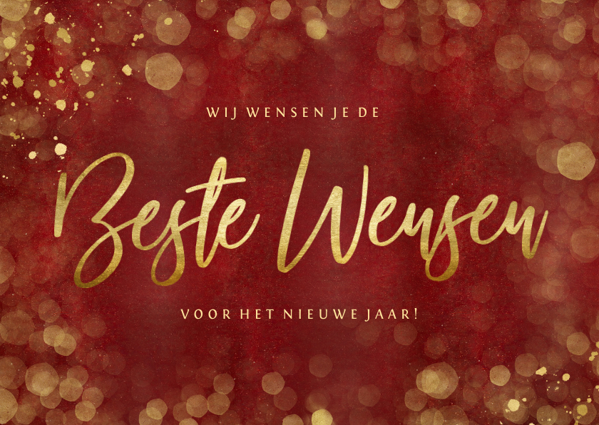Stijlvolle rode nieuwjaarskaart met goud Beste wensen - Nieuwjaarskaarten Nieuwjaarskaarten - Stijlvolle rode nieuwjaarskaart met goud Beste wensen