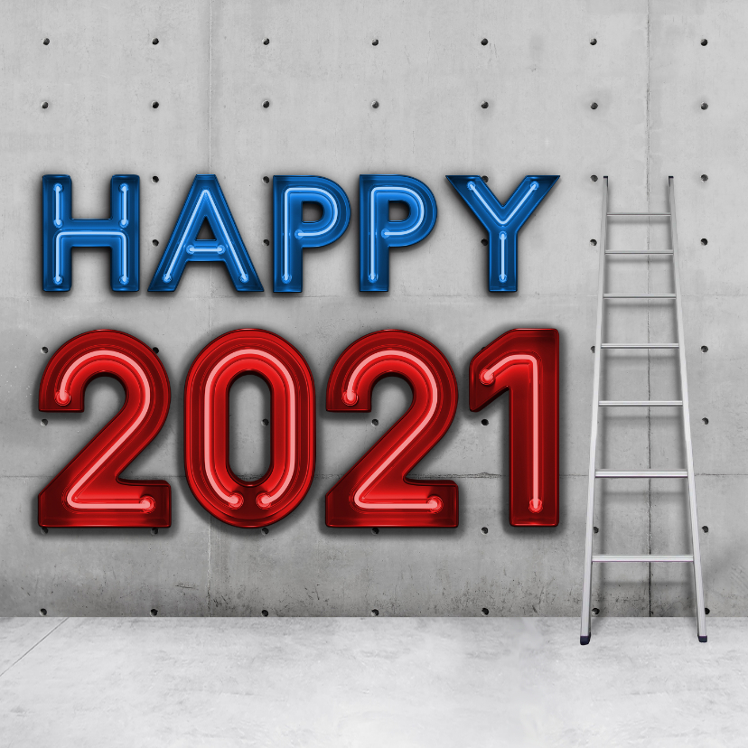 Stoere vierkante nieuwjaarskaart 2021 met neon - Nieuwjaarskaarten Nieuwjaarskaarten - Stoere vierkante nieuwjaarskaart 2021 met neon