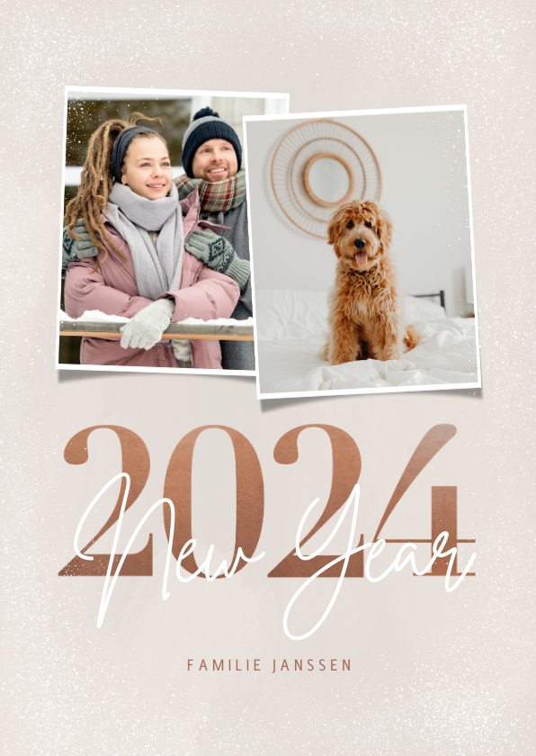 Nieuwjaarskaarten - Trendy nieuwjaarskaart 2024 New year 2 foto's in aardetinten
