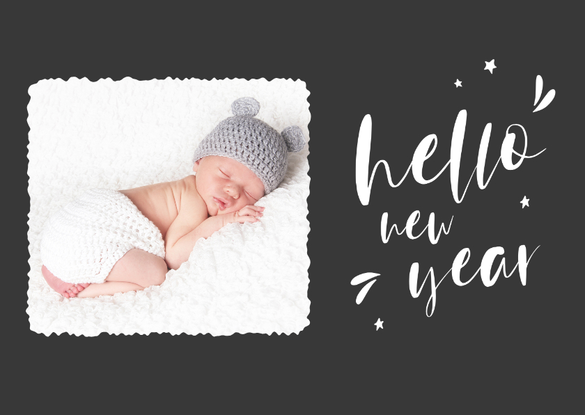 Trendy nieuwjaarskaart met foto en handlettering - Nieuwjaarskaarten Nieuwjaarskaarten - Trendy nieuwjaarskaart met foto en handlettering