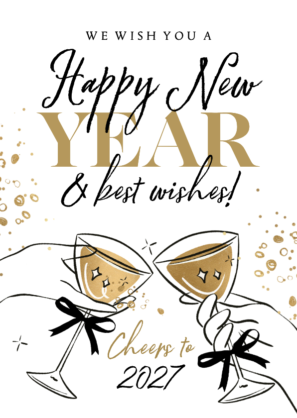 Trendy nieuwjaarskaart 'New Years Cheers' champie bubbels - Nieuwjaarskaarten Nieuwjaarskaarten - Trendy nieuwjaarskaart 'New Years Cheers' champie bubbels