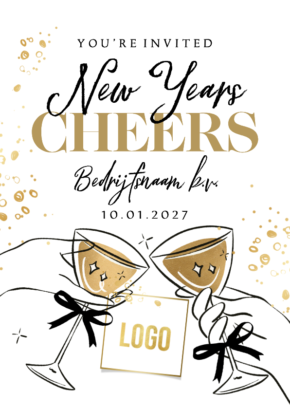 Trendy uitnodiging nieuwjaarsborrel zakelijk bubbels logo - Nieuwjaarskaarten Nieuwjaarskaarten - Trendy uitnodiging nieuwjaarsborrel zakelijk bubbels logo