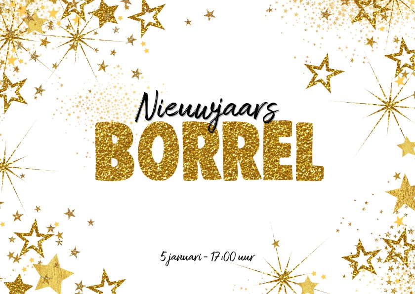 Nieuwjaarskaarten - Uitnodiging (nieuwjaars) borrel feestelijke kaart sterren