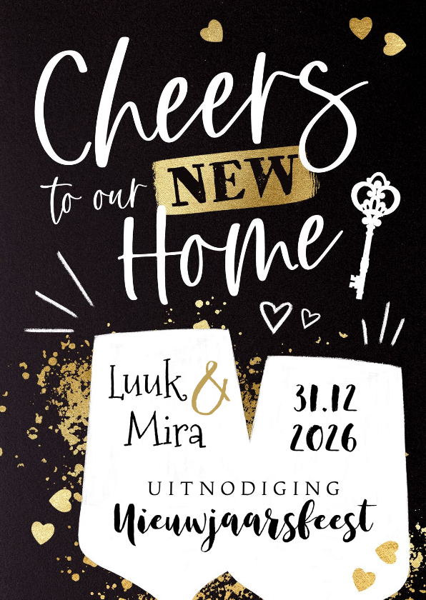 Uitnodiging oud & nieuw en housewarming ‘Cheers!’ - Nieuwjaarskaarten Nieuwjaarskaarten - Uitnodiging oud & nieuw en housewarming ‘Cheers!’