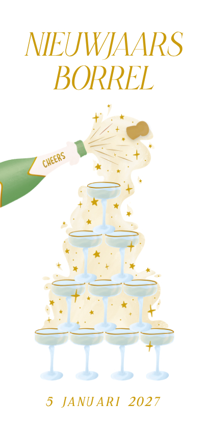 Uitnodiging voor een nieuwjaarsborrel met champagnetoren - Nieuwjaarskaarten Nieuwjaarskaarten - Uitnodiging voor een nieuwjaarsborrel met champagnetoren