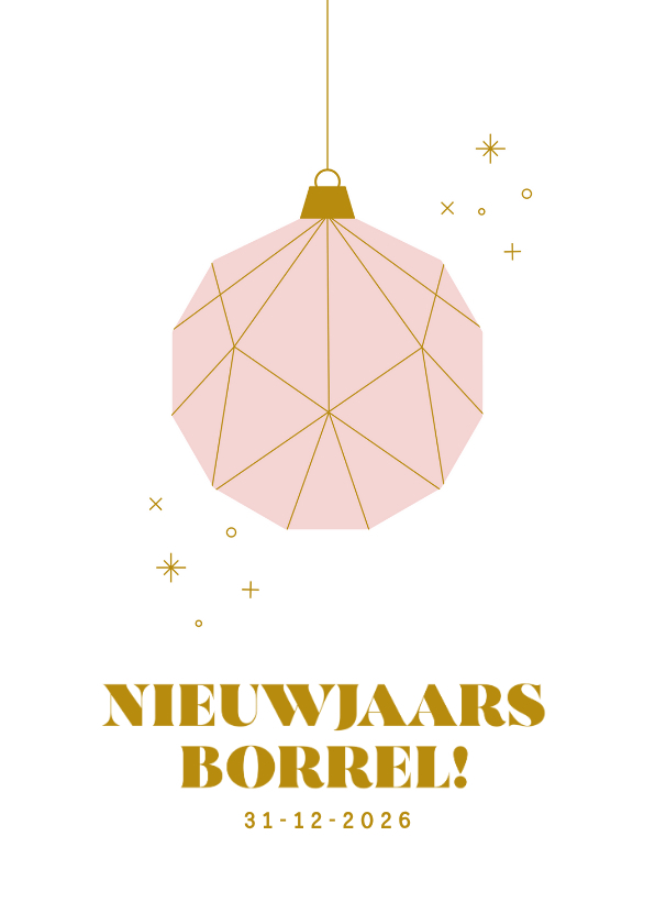 Uitnodiging voor een nieuwjaarsborrel met roze kerstbal - Nieuwjaarskaarten Nieuwjaarskaarten - Uitnodiging voor een nieuwjaarsborrel met roze kerstbal