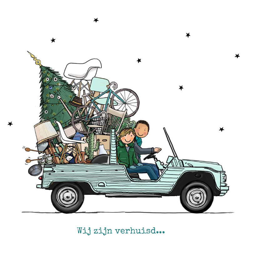 Nieuwjaarskaarten - Verhuiskaart citroen mehari