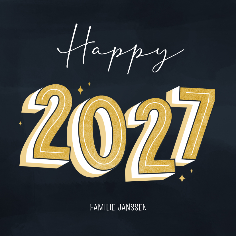 Vierkant nieuwjaarskaartje happy 2027 typografisch - Nieuwjaarskaarten Nieuwjaarskaarten - Vierkant nieuwjaarskaartje happy 2027 typografisch