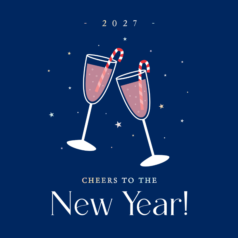 Vrolijke nieuwjaarskaart champagne met sterretjes - Nieuwjaarskaarten Nieuwjaarskaarten - Vrolijke nieuwjaarskaart champagne met sterretjes