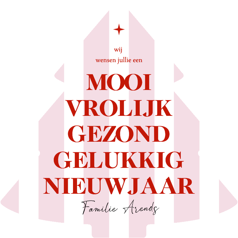 Vrolijke nieuwjaarskaart kerstboompje roze wit gestreept - Nieuwjaarskaarten Nieuwjaarskaarten - Vrolijke nieuwjaarskaart kerstboompje roze wit gestreept