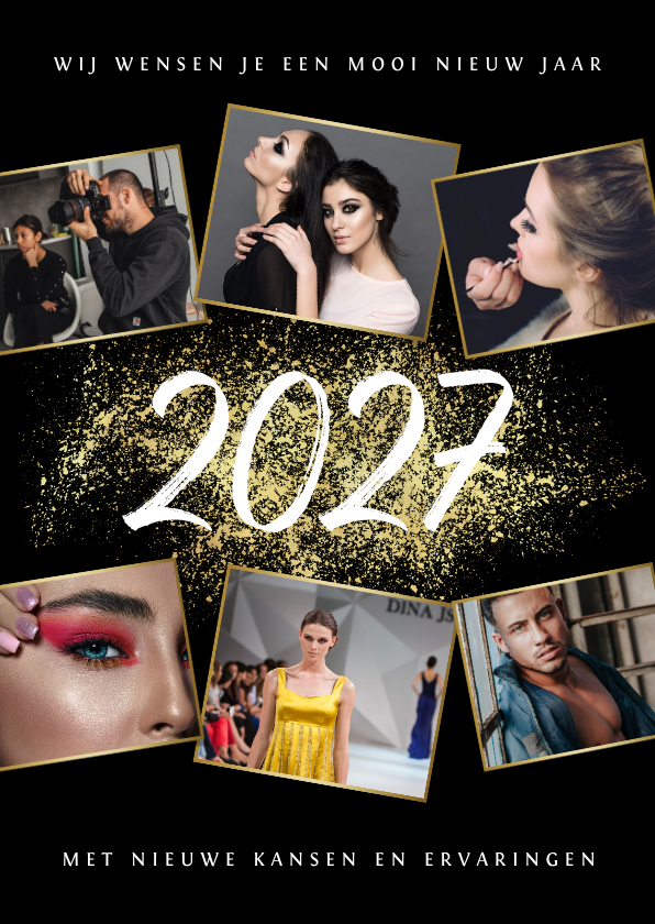 Zakelijke kerst- en nieuwjaarskaart 2027 goud spetters foto - Nieuwjaarskaarten Nieuwjaarskaarten - Zakelijke kerst- en nieuwjaarskaart 2027 goud spetters foto