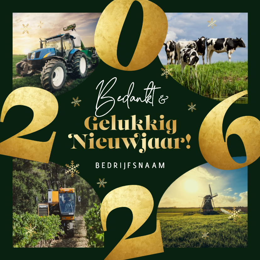 Nieuwjaarskaarten - Zakelijke nieuwjaarskaart 2026 fotocollage goud sneeuw groen