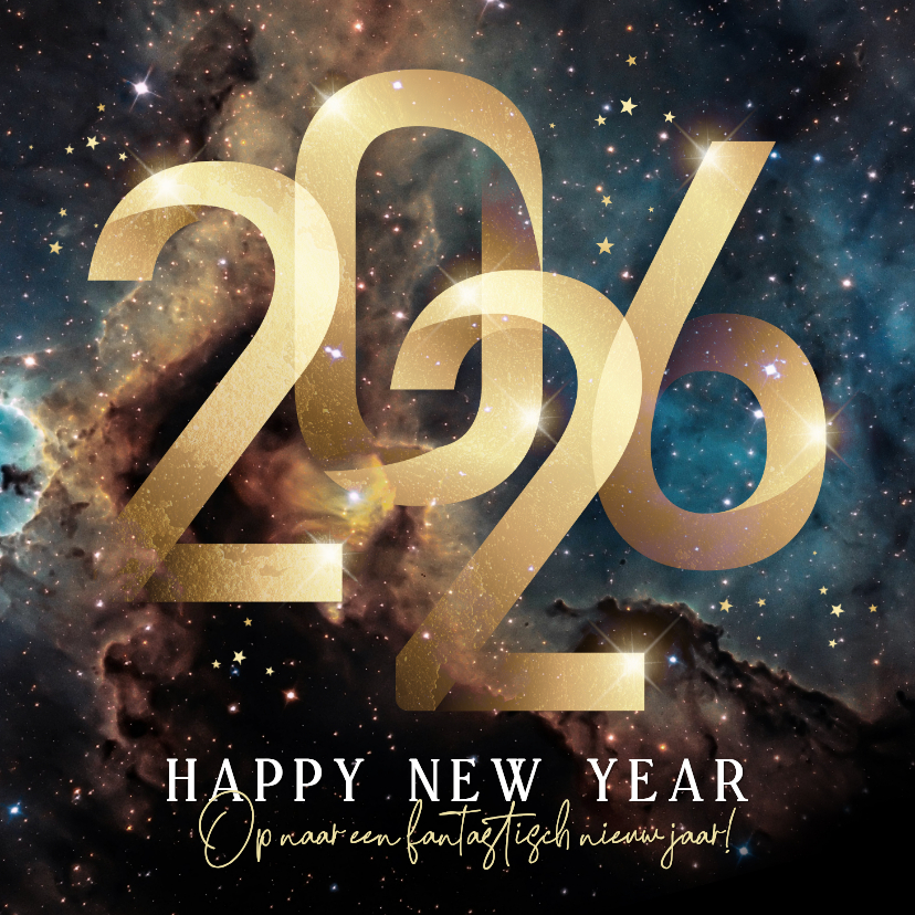 Zakelijke nieuwjaarskaart 2026 goud galaxy sterren goud - Nieuwjaarskaarten Nieuwjaarskaarten - Zakelijke nieuwjaarskaart 2026 goud galaxy sterren goud