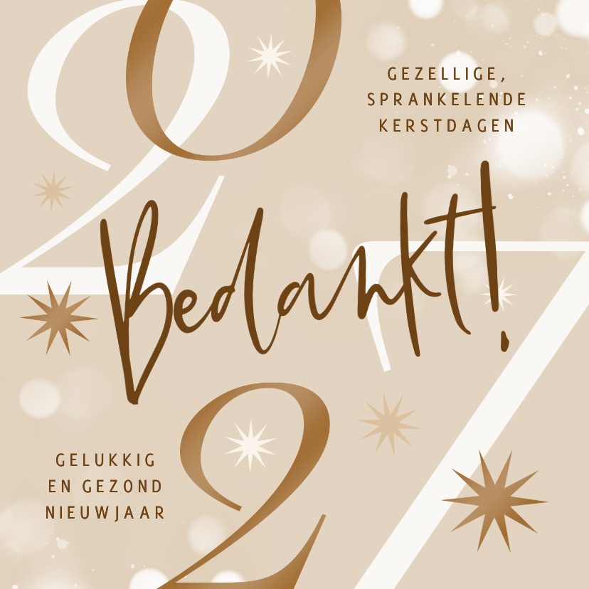 Zakelijke nieuwjaarskaart 2027 bedankt sterren beige - Nieuwjaarskaarten Nieuwjaarskaarten - Zakelijke nieuwjaarskaart 2027 bedankt sterren beige