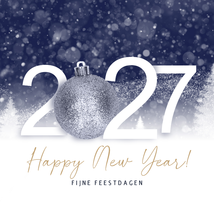 Nieuwjaarskaarten - Zakelijke nieuwjaarskaart 2027 blauwe kerstbal