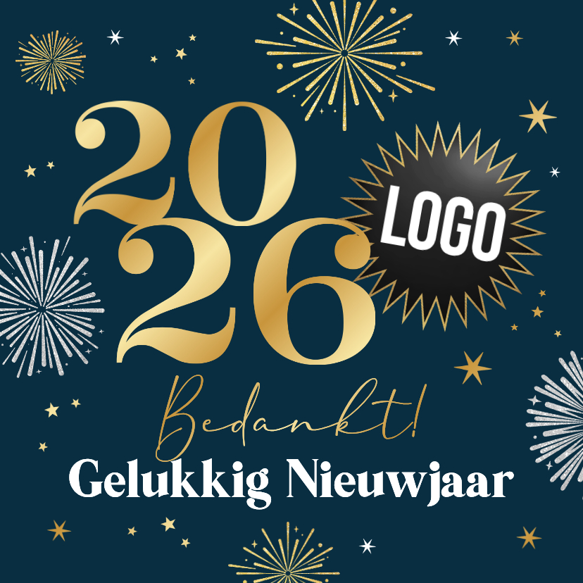 Nieuwjaarskaarten - Zakelijke nieuwjaarskaart bedankt vuurwerk sterren logo
