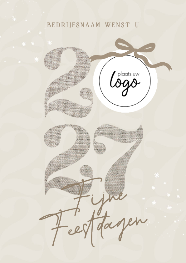 Zakelijke nieuwjaarskaart beige linnenlook logo en jaartal - Nieuwjaarskaarten Nieuwjaarskaarten - Zakelijke nieuwjaarskaart beige linnenlook logo en jaartal