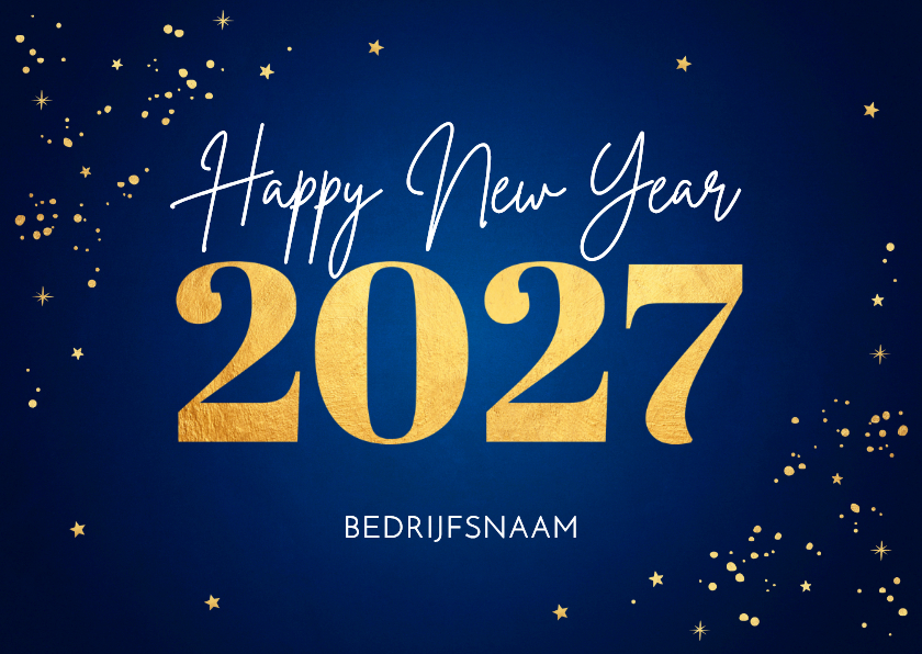 Nieuwjaarskaarten - Zakelijke nieuwjaarskaart blauw 2027 goudlook