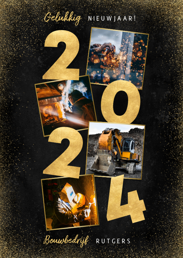 Nieuwjaarskaarten - Zakelijke nieuwjaarskaart gouden 2024 en foto's