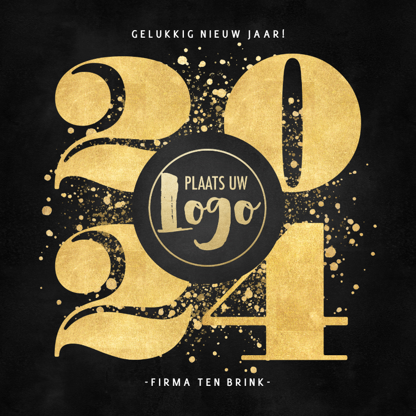 Nieuwjaarskaarten - Zakelijke nieuwjaarskaart gouden 2024, spetters en logo