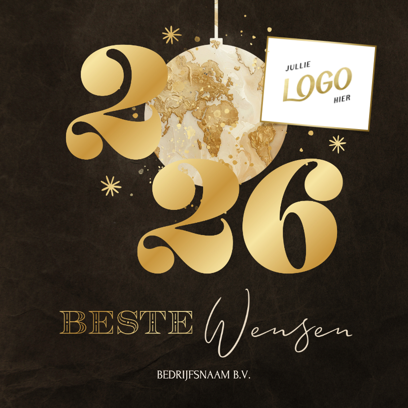 Nieuwjaarskaarten - Zakelijke nieuwjaarskaart marmer wereldkaart 2026