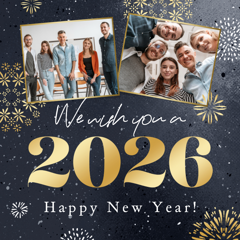 Nieuwjaarskaarten - Zakelijke nieuwjaarskaart sterren vuurwerk foto 2026 goud