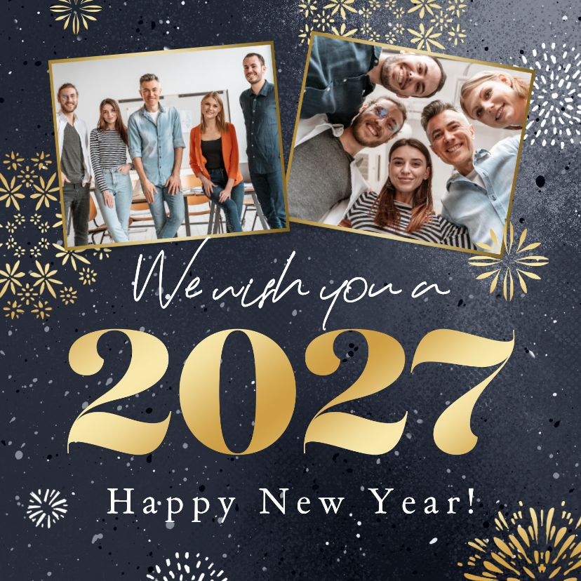 Nieuwjaarskaarten - Zakelijke nieuwjaarskaart sterren vuurwerk foto 2027 goud