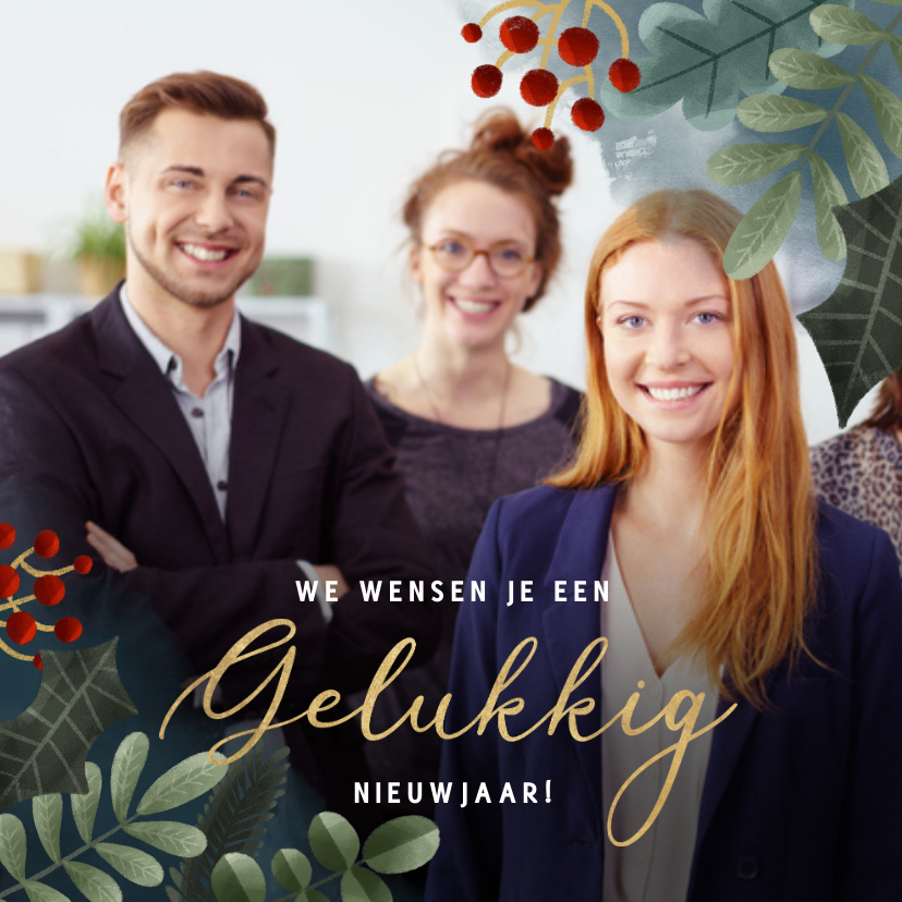 Nieuwjaarskaarten - Zakelijke nieuwjaarskaart takjes kader gelukkig nieuwjaar