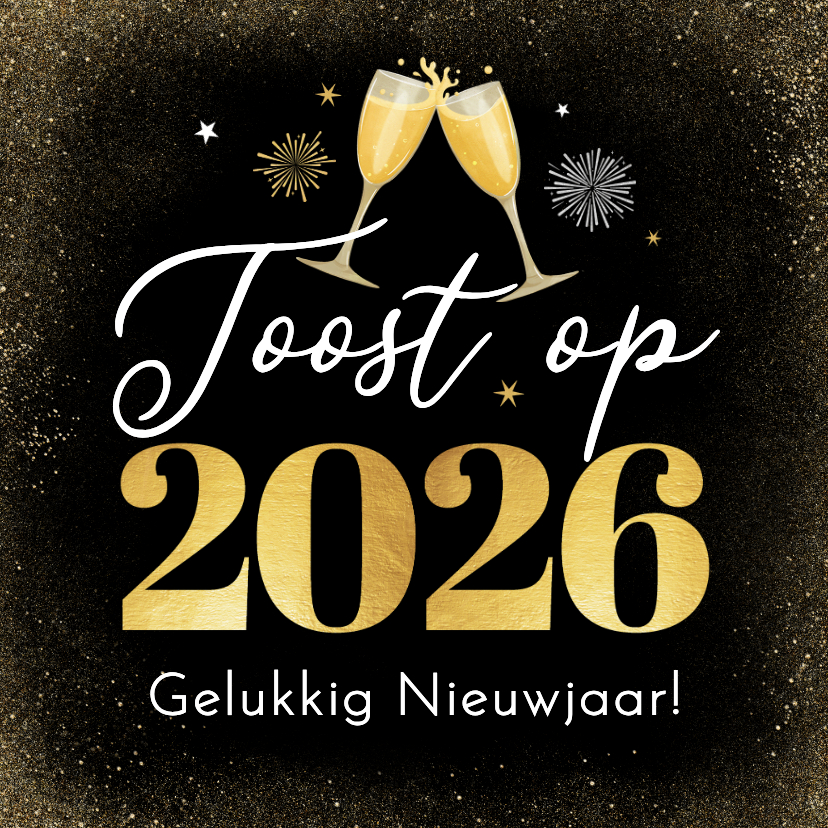 Nieuwjaarskaarten - Zakelijke nieuwjaarskaart toost 2026 vuurwerk borrel sterren